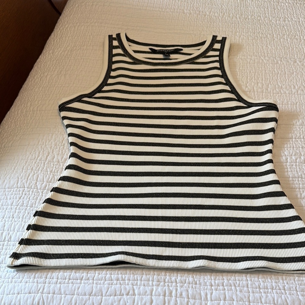 White House Black Market Black and White Fitted Tank Top